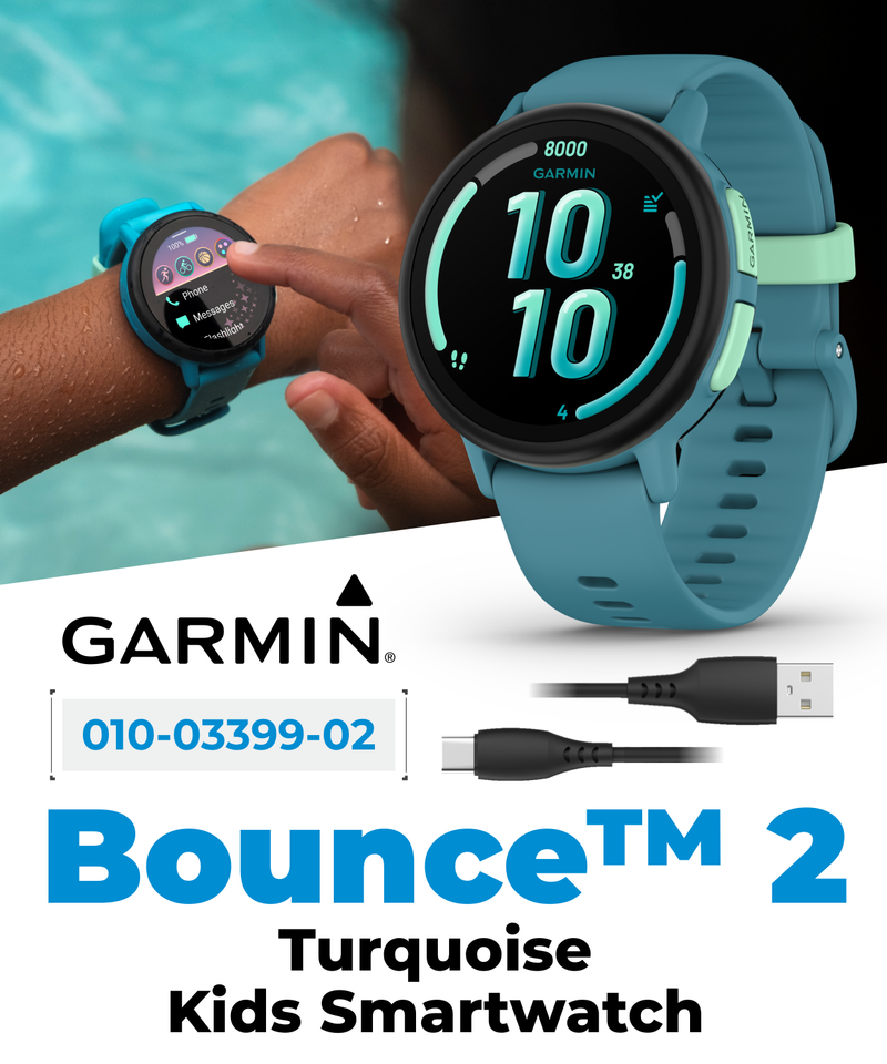 Garmin Bounce 2 Kids Smartwatch with LTE – Two-Way Calling, Text Messaging, Real-Time GPS Tracking, Swim-Friendly AMOLED Display, Music with Wearable4U Bundle
