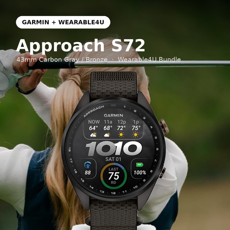 Garmin Approach S72 Golf GPS Smartwatch, AMOLED, Advanced Golf Features, Green Reading, Swing Metrics, 43,000+ CourseView Maps | Wearable4U Bundle