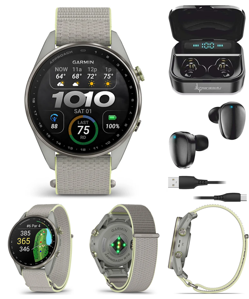Garmin Approach S72 Golf GPS Smartwatch, AMOLED, Advanced Golf Features, Green Reading, Swing Metrics, 43,000+ CourseView Maps | Wearable4U Bundle
