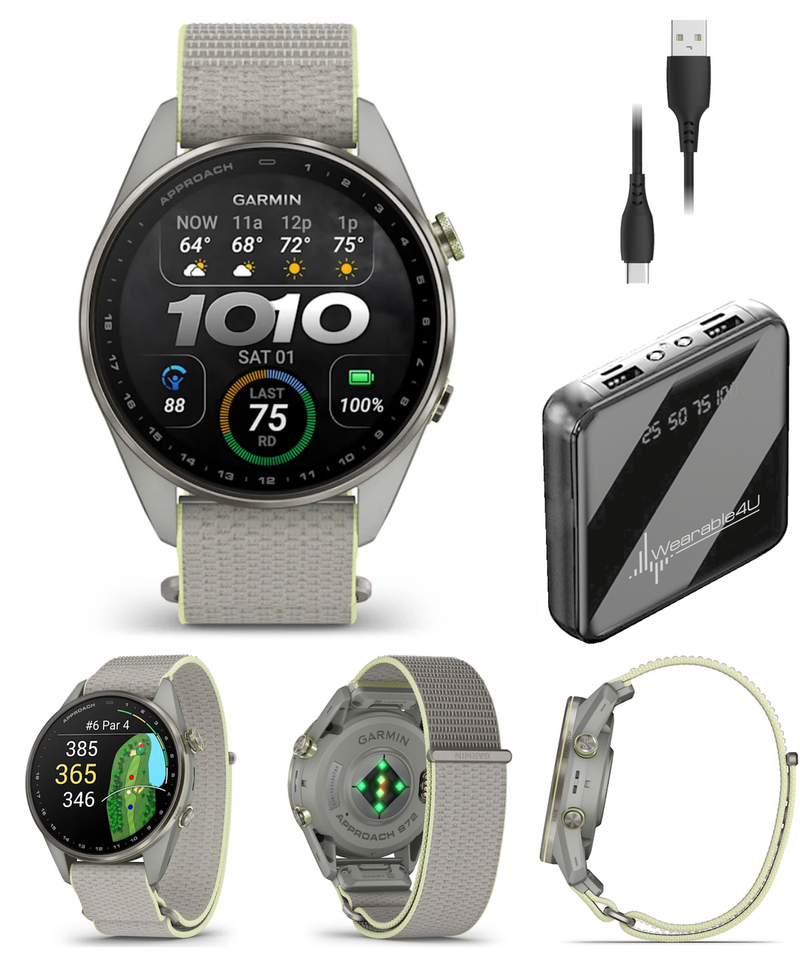 Garmin Approach S72 Golf GPS Smartwatch, AMOLED, Advanced Golf Features, Green Reading, Swing Metrics, 43,000+ CourseView Maps | Wearable4U Bundle