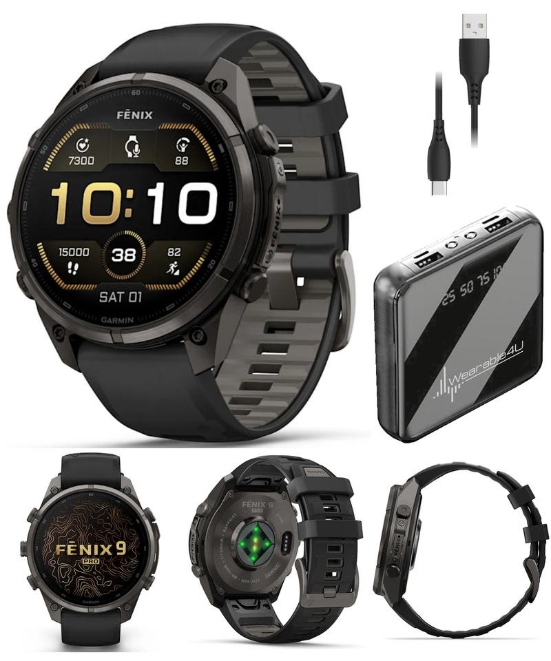 Garmin Fenix 9 Pro AMOLED Premium Multisport GPS Smartwatch, Titanium, Sapphire