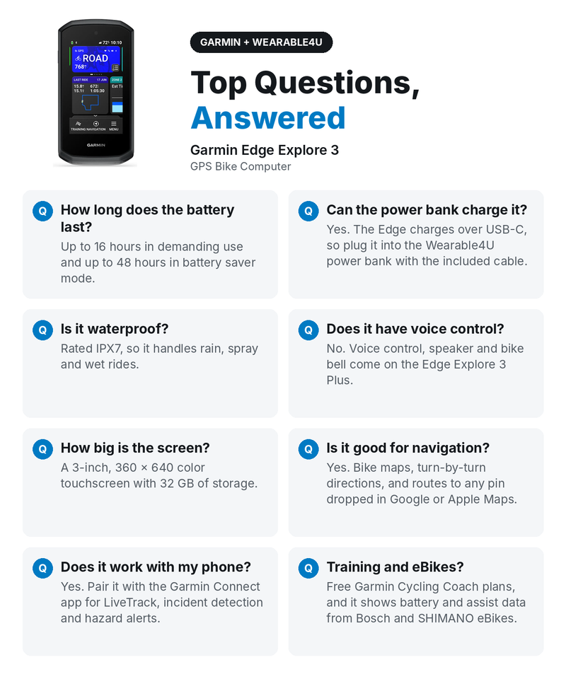 Garmin Edge Explore 3, Easy-to-Use Bike Computer, Superior Navigation, Responsive Touchscreen Display, See Ride Data & Alerts, Smartwatch Connectivity (010-04661-00) | Wearable4U Bundle