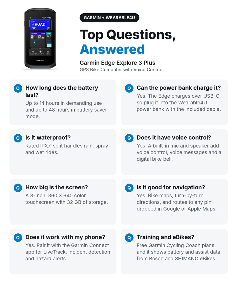 Garmin Edge Explore 3 Plus, Easy-to-Use Bike Computer, Built-In Speaker & Microphone, Voice Control, Superior Navigation, Responsive Touchscreen Display (010-04661-10) | Wearable4U Bundle