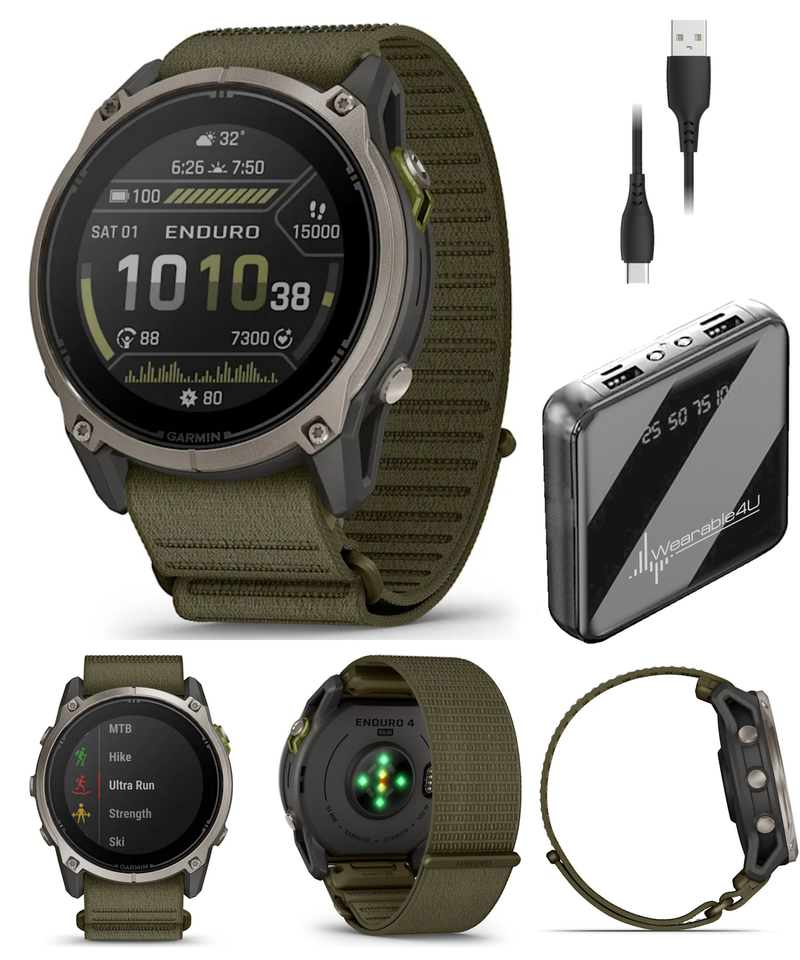 Garmin Enduro 4 Premium GPS Smartwatch, Sapphire, Solar Charging, Ultralight Design, LED Flashlight, Advanced Training & Endurance Features, TopoActive Maps (010-04799-00) | Wearable4U Bundle