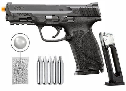 Umarex S&W M&P9 M2.0 C02 Blowback BB Airsoft Pistol with 5x 12g CO2 Tanks and Spare Mag and Wearable4U Pack of 1000 6mm BBs Bundle