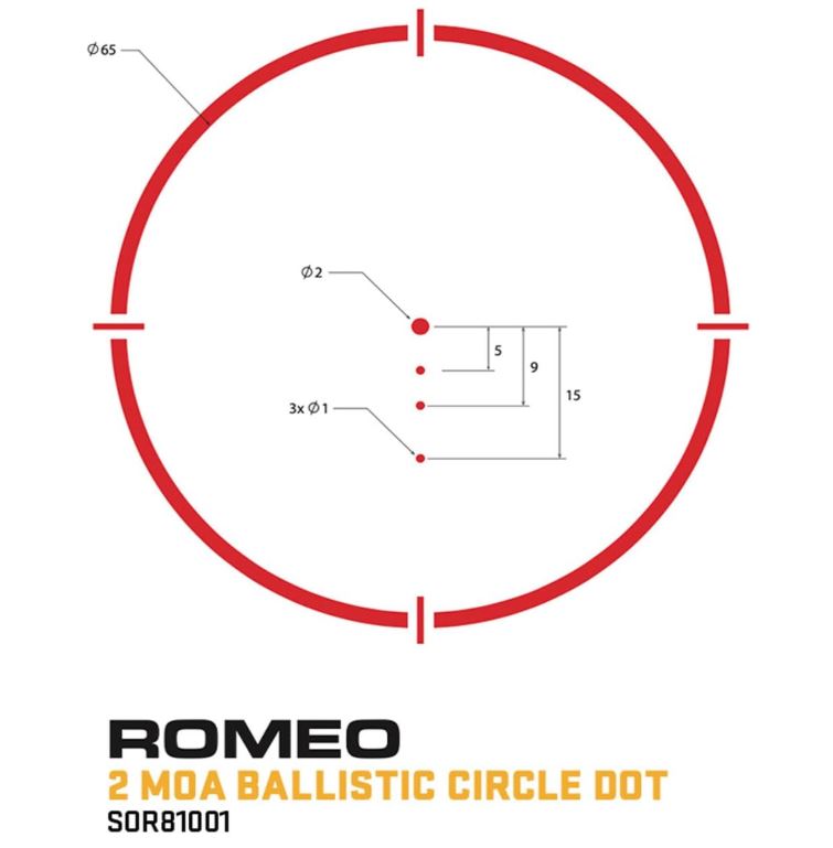 Sig Sauer ROMEO8H RED DOT Sight, Ballistic Circle DOT, 0.5 MOA ADJ, Side Battery, HEX Bolt Mount, Shroud, Black (SOR81001)