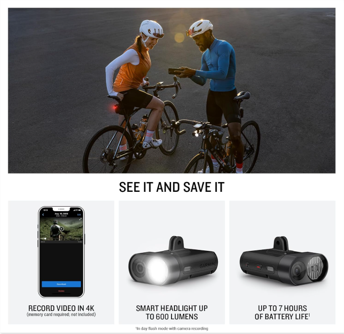 Garmin Varia Vue, Cycling Headlight and 4k Camera, Up to 600