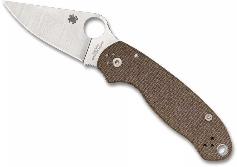Spyderco Para 3 Brown Canvas Micarta CPM CRU-WEAR 2.93" PlainEdge Folding Pocket Knife (C223MPCW)