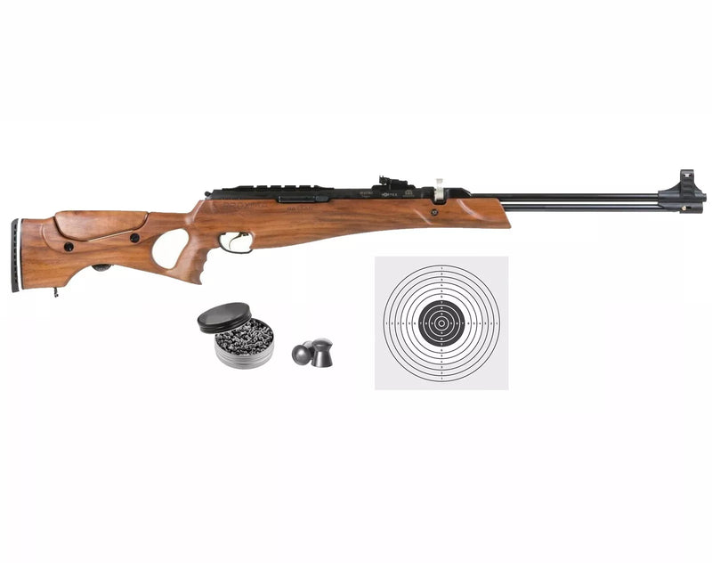 Hatsan Proxima Walnut Air Rifle with 100x Paper Targets and Lead Pellets Bundle