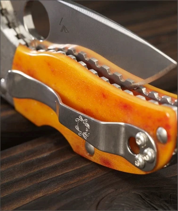 Spyderco Native 5 50th Anniversary Amber Bone CPM S90V Sprint Run 2.95" Plain Edge Folding Pocket Knife (C41BA50TH)