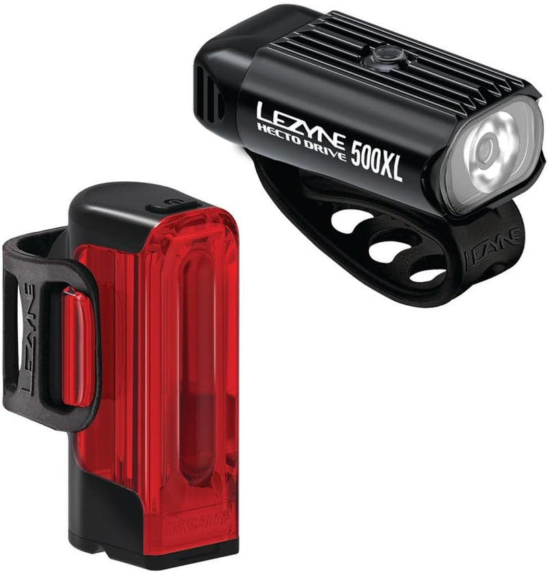 Lezyne Hecto Drive 500XL and Strip Drive 300+ Bicycle Light Set, Front and Rear Pair, 500/300 Lumen, USB Stick Rechargeable (1-LED-9P-V1804)