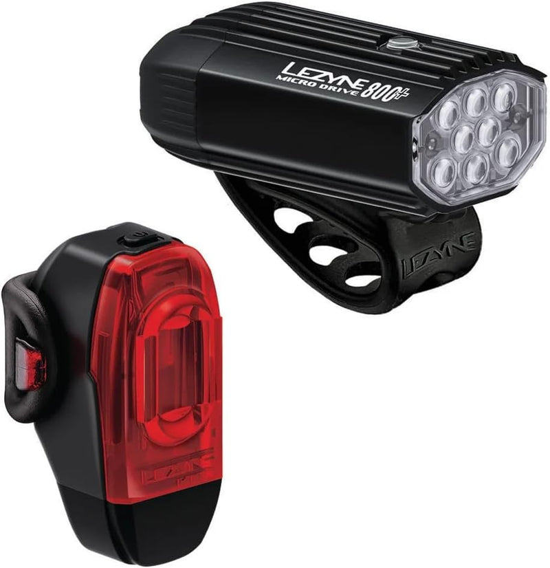 Lezyne Micro Drive 800+ and KTV Drive+ Bicycle Light Set, Front and Rear Pair, 800/40 Lumen, USB-C Rechargeable (1-LED-2P-V1437)