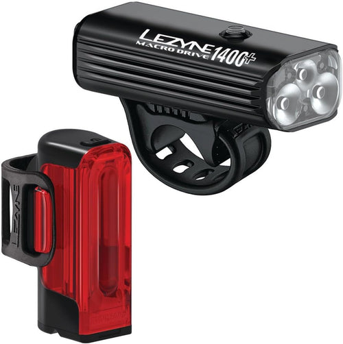 Lezyne Macro Drive 1400+ and Strip Drive Pro 400+ Bicycle Light Set, Front and Rear Pair, 1400/400 Lumen, USB-C Rechargeable (1-LED-4P-V1737)
