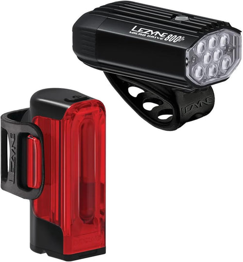 Lezyne Micro Drive 800+ and Strip Drive 300+ Bicycle Light Set, Front and Rear Pair, 800/300 Lumen, USB-C Rechargeable (1-LED-2P-V1637)