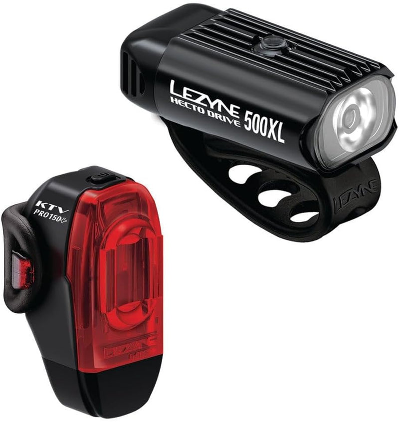 Lezyne Hecto Drive 500XL and KTV Drive Pro+ Bicycle Light Set, Front and Rear Pair, 500/150 Lumen, USB/USB-C Rechargeable (1-LED-9P-V1704)