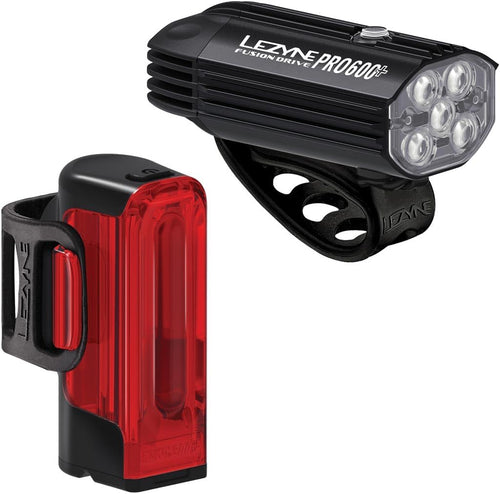 Lezyne Fusion Drive Pro 600+ and Strip Drive 300+ Bicycle Light Set, Front and Rear Pair, 600/300 Lumen, USB-C Rechargeable (1-LED-39P-V237)