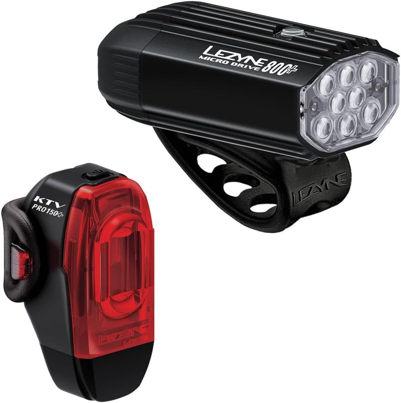 Lezyne Micro Drive 800+ and KTV Drive Pro+ Bicycle Light Set, Front and Rear Pair, 800/150 lumen, USB-C Rechargeable (1-LED-2P-V1537)