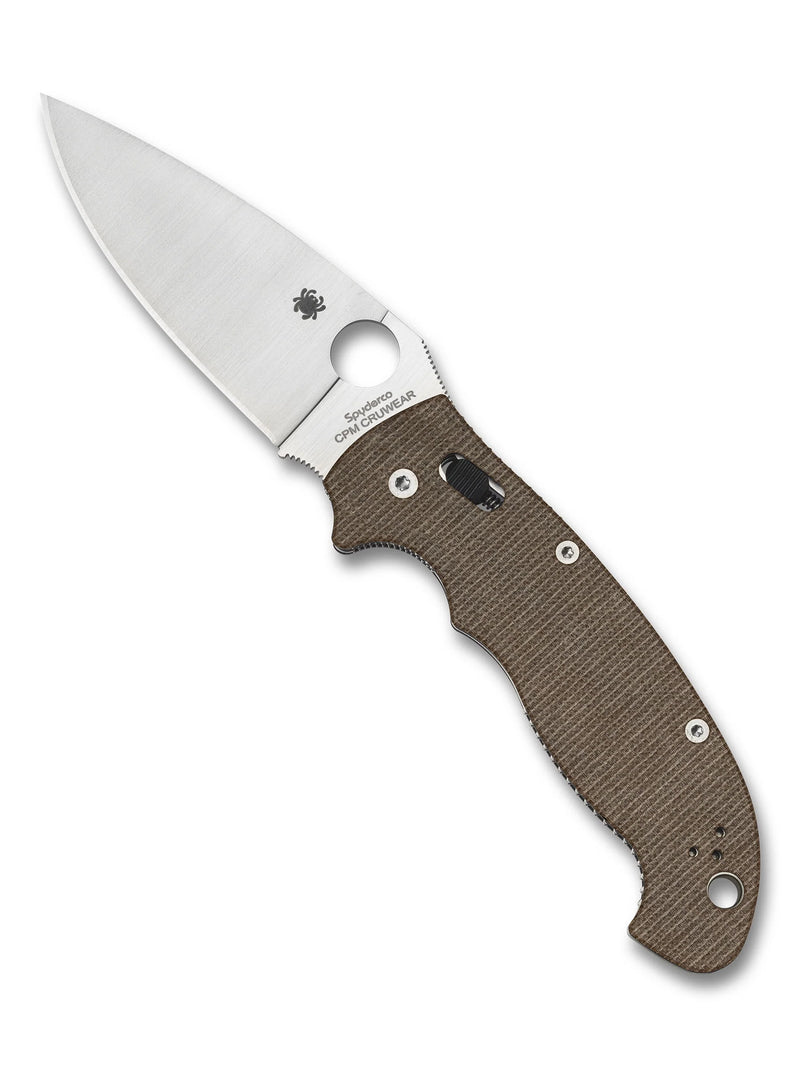 Spyderco Manix 2 XL Brown Canvas Micarta CPM Cru-Wear 3.85" Plain Edge Folding Pocket Knife (C95MPCW2)
