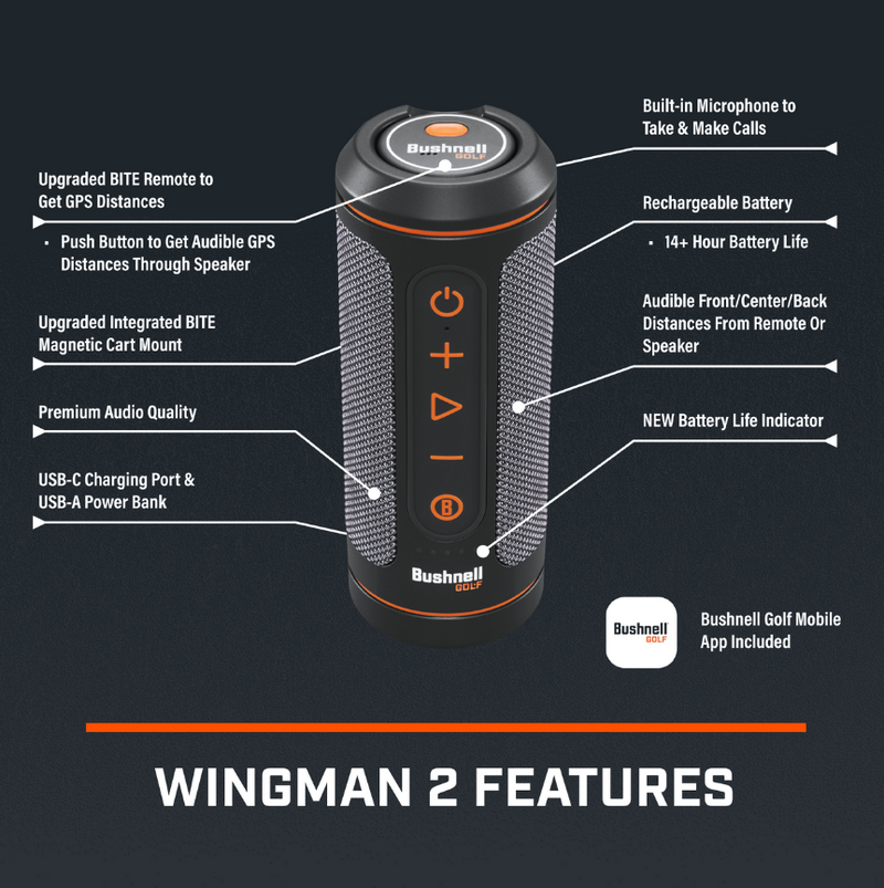 Bushnell Wingman 2 GPS Golf Speaker with Premium Audio Quality