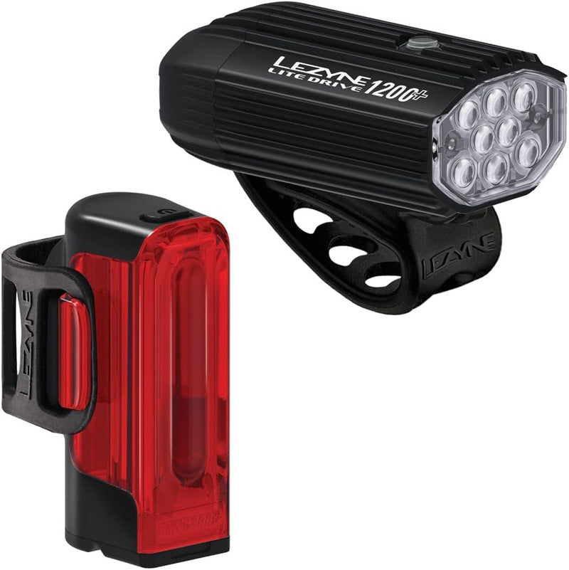 Lezyne Lite Drive 1200+ and Strip Drive Pro 400+ Pair Bicycle Light Set, 1200/400 Lumens, USB-C Rechargeable (1-LED-16P-V837)