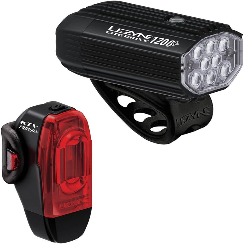 Lezyne Lite Drive 1200+ and KTV Drive Pro+ Pair Bicycle Light Set, 1200/150 Lumens, USB-C Rechargeable (1-LED-16P-V737)