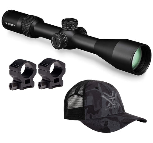 Vortex Optics Diamondback Tactical 6-24x50 EBR-2C (MOA) 30mm Tube Riflescope ( DBK-10028) with 30mm High Rings (1.18in) Set and Free Black Camo Hat Bundle