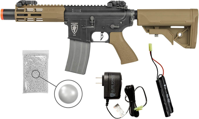 Umarex 2279527 Elite Force AEG CQC Black Tan Electric Airsoft Rifle with 9.6V Battery and Charger and Pack of 1000 6mm BBs Bundle
