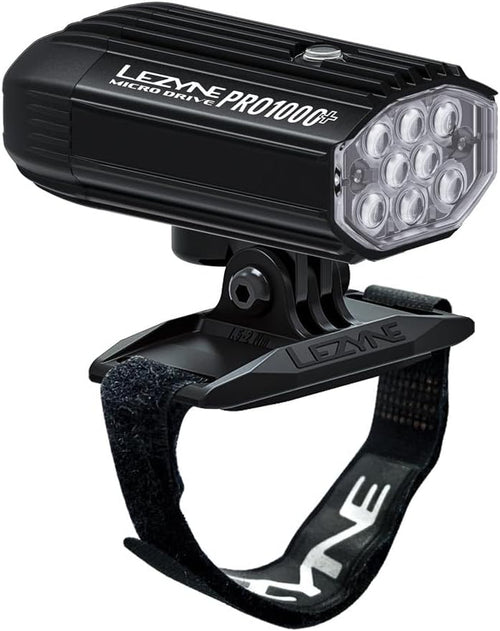Lezyne Helmet Micro Drive Pro 1000+ Bicycle Front Light, White LED, 1000 Lumens, Black Aluminum Housing, USB-C Rechargeable (1-LED-25H-V337)