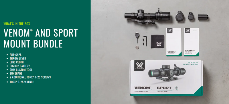 Vortex Optics Venom 1-6x SFP AR-BDC3 MOA Reticle 30mm Tube Riflescope + Sport Mount Bundle (BNDL-VEN1601-SCM)