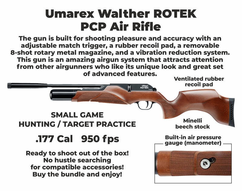 Umarex Walther Rotek PCP Air Rifle Bolt Action with 100ct Paper Targets Lead Pellets Bundle
