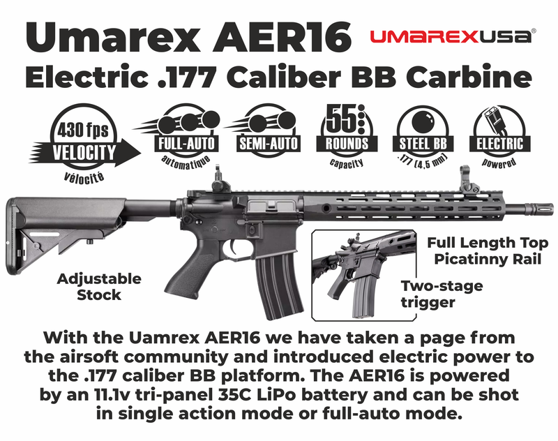 Umarex AER16 .177 Caliber Electric-Powered Full Auto Air Rifle (2252126)