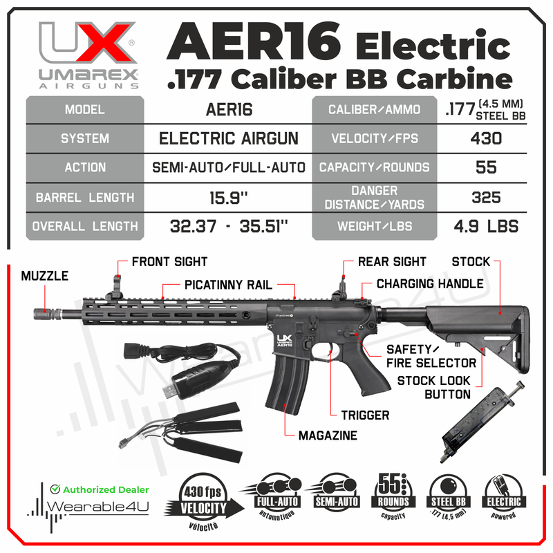 Umarex AER16 .177 Caliber Electric-Powered Full Auto Air Rifle (2252126)