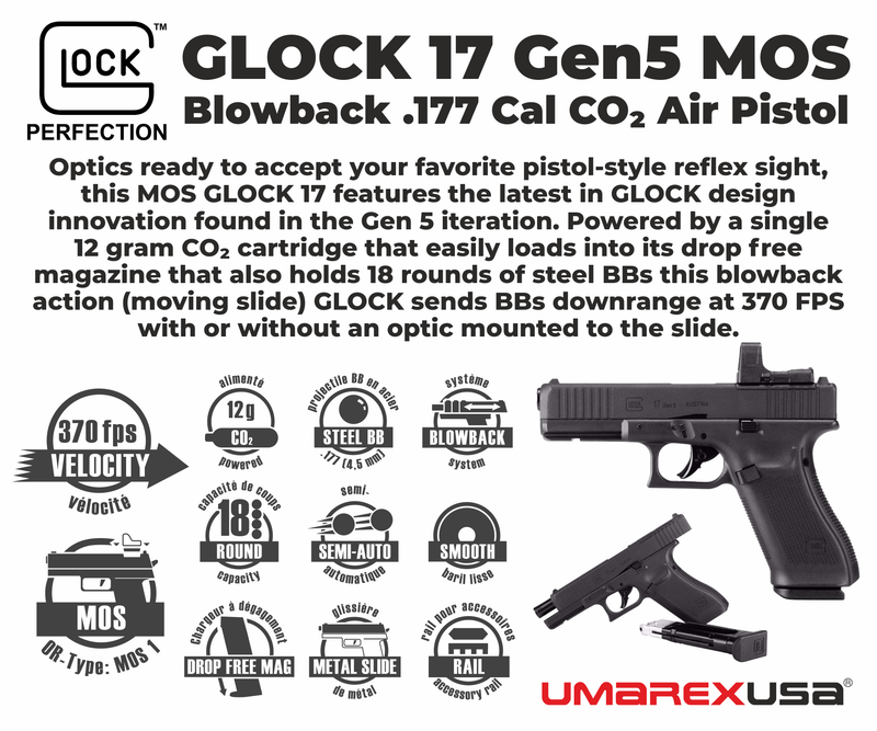 Umarex Glock 17 Gen 5 MOS Modular Optic System Blowback .177 Cal CO2 Air Pistol (2255219)