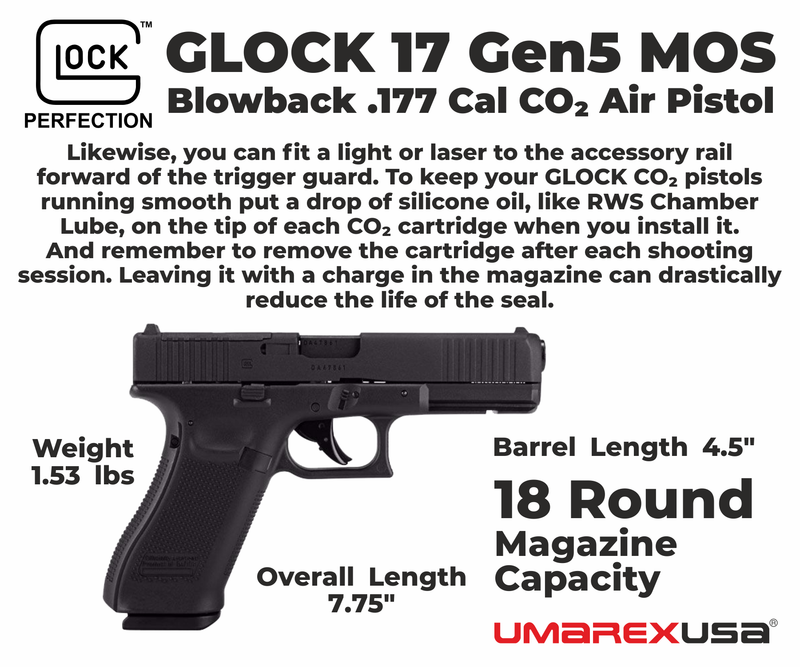 Umarex Glock 17 Gen 5 MOS Modular Optic System Blowback .177 Cal CO2 Air Pistol (2255219)