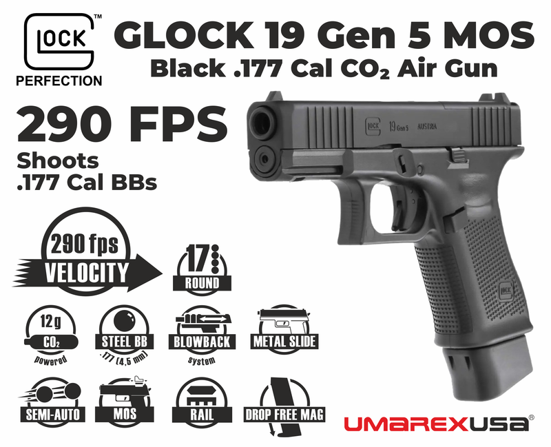 Umarex GLOCK 19 Gen 5 MOS .177 Cal Blowback CO2 Air Pistol (2255230)