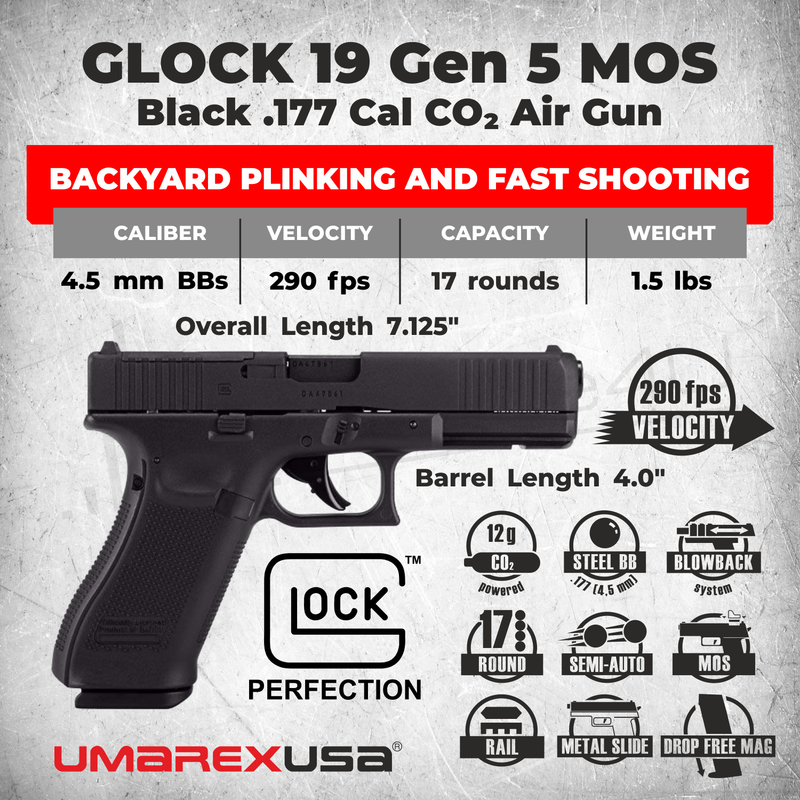 Umarex GLOCK 19 Gen 5 MOS .177 Cal Blowback CO2 Air Pistol (2255230)