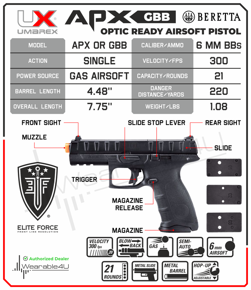 Umarex Beretta APX OR GBB Green Gas 6mm Blowback Airsoft Pistol, Black (2274313)