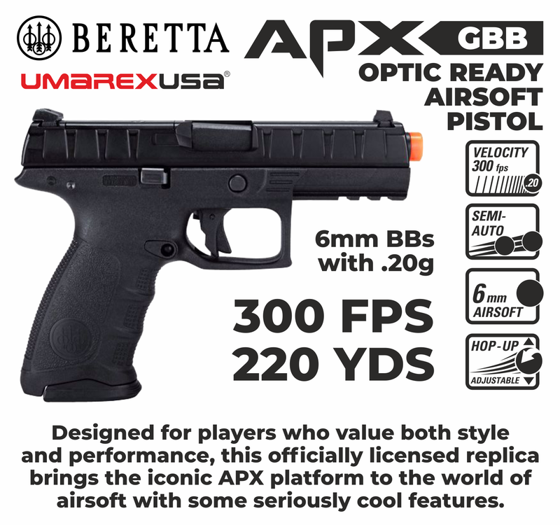 Umarex Beretta APX OR GBB Green Gas 6mm Blowback Airsoft Pistol, Black (2274313)