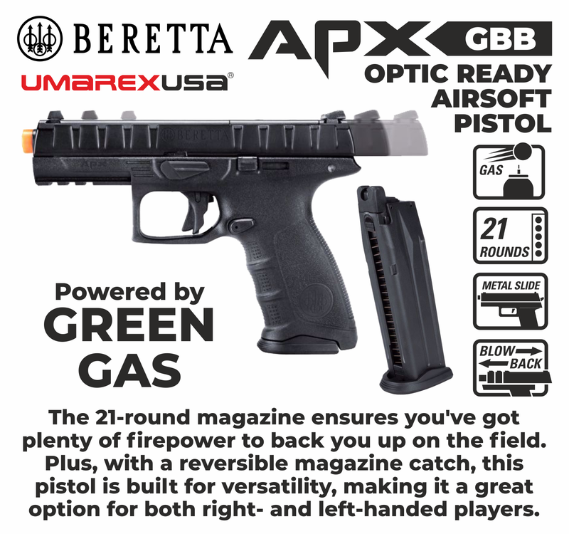 Umarex Beretta APX OR GBB Green Gas 6mm Blowback Airsoft Pistol, Black (2274313)