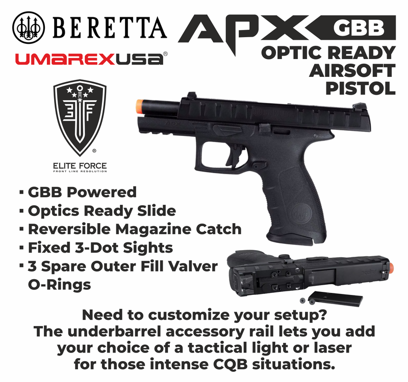 Umarex Beretta APX OR GBB Green Gas 6mm Blowback Airsoft Pistol, Black (2274313)