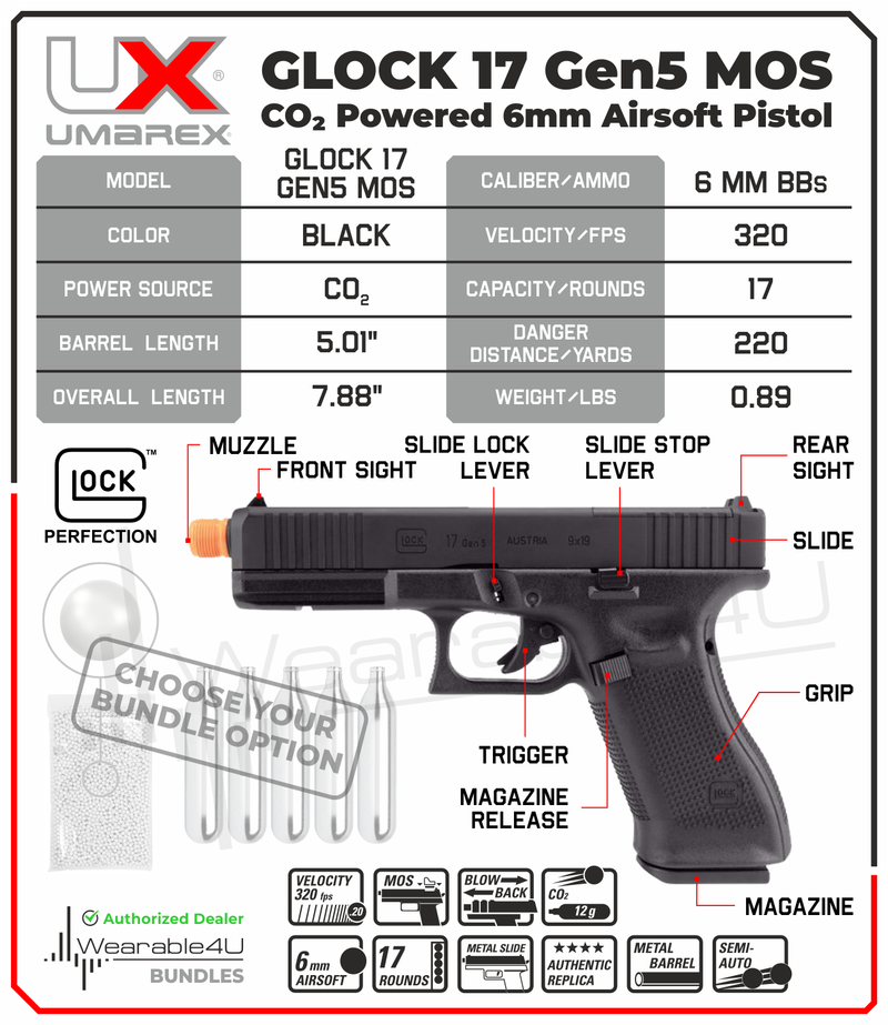 Umarex Glock 17 Gen 5 CO2 MOS Black Blowback Airsoft Pistol (2276361)