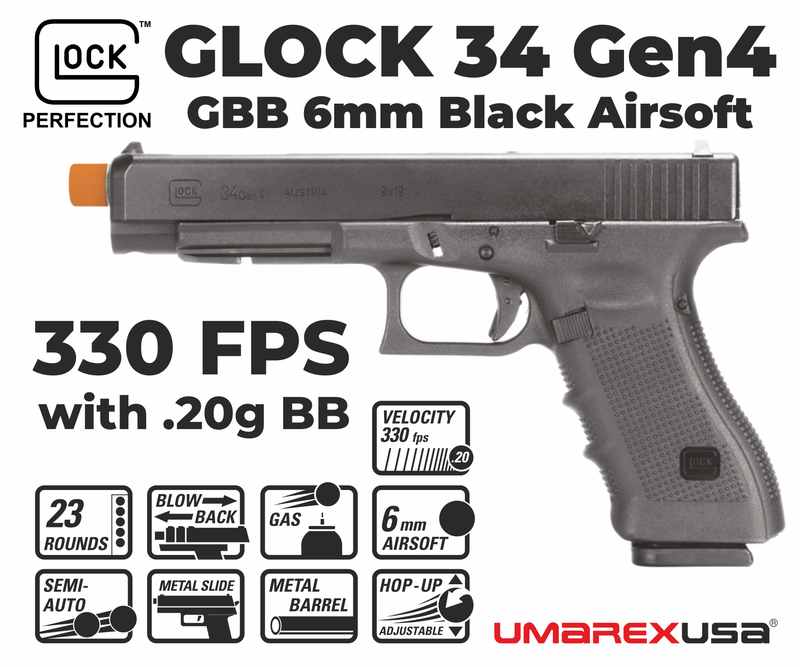 Umarex Glock 34 Gen 4 6mm Green Gas Blowback Airsoft Pistol (2276373)