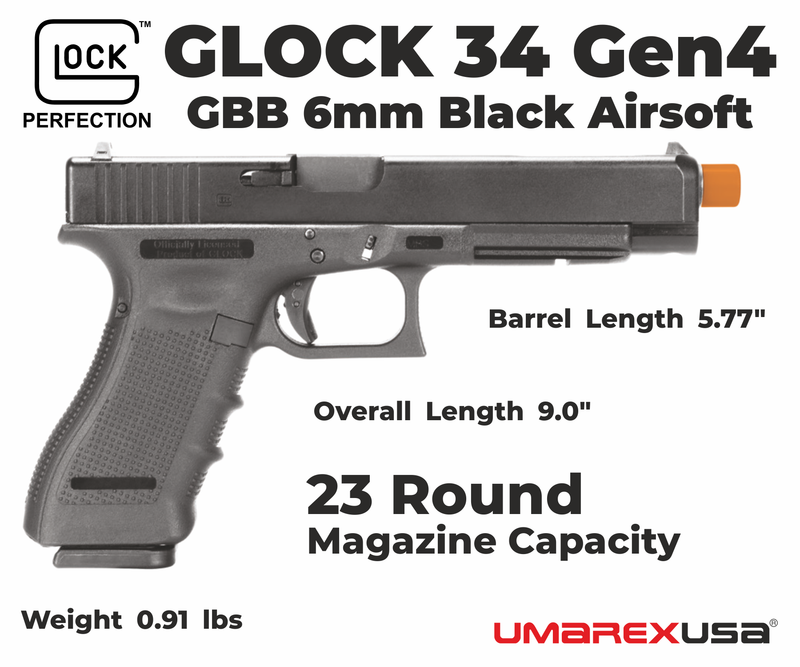 Umarex Glock 34 Gen 4 6mm Green Gas Blowback Airsoft Pistol (2276373)
