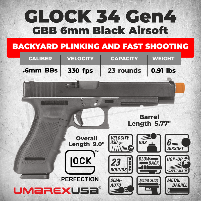 Umarex Glock 34 Gen 4 6mm Green Gas Blowback Airsoft Pistol (2276373)