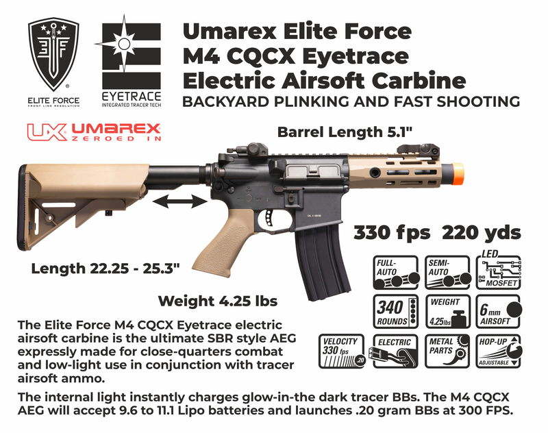 Umarex Elite Force EF M4 CQCX-6MM-BLACK/TAN AEG 6mm Airsoft Rifle with EyeTrace System (2279588)