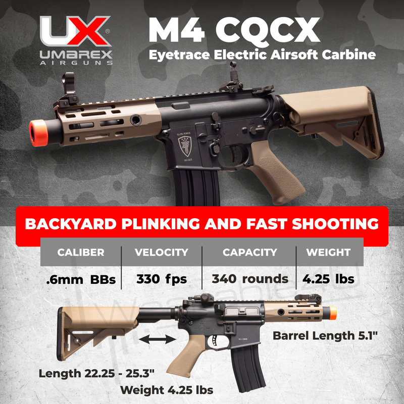 Umarex Elite Force EF M4 CQCX-6MM-BLACK/TAN AEG 6mm Airsoft Rifle with EyeTrace System (2279588)