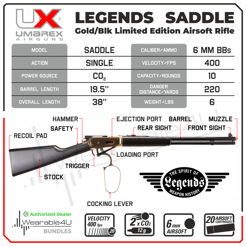 Umarex Legends Saddle Gold/Blk CO2 Lever Action Limited Edition Airsoft Rifle (2280272)