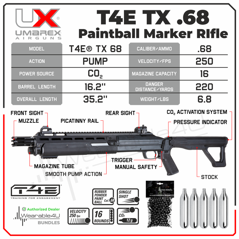 Umarex T4E TX CO2 .68 Cal Paintball Marker, Black, Gen 2, 2024 (2292141)