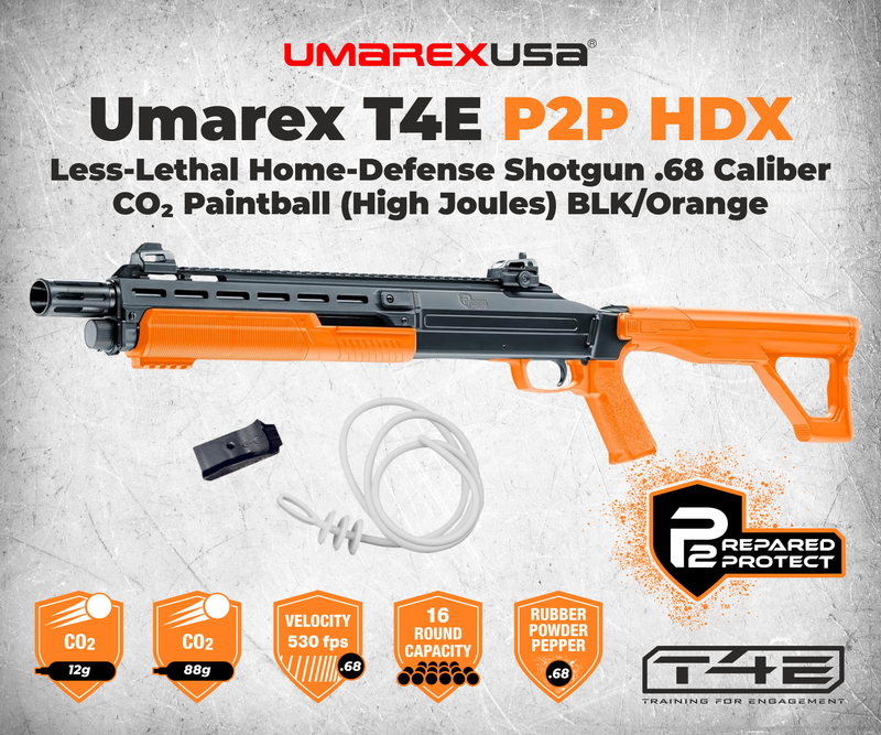 Umarex T4E by P2P HDX Less-Lethal Home-Defense Shotgun .68 Caliber CO2 Paintball (High Joules) Shotgun BLK/Orange (2292306)