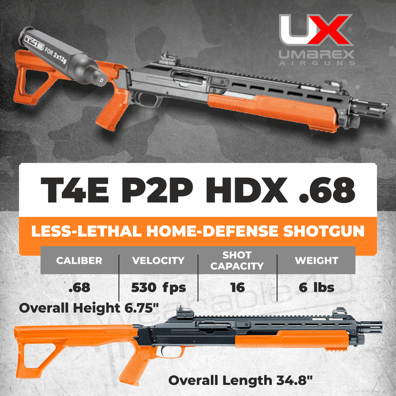 Umarex T4E by P2P HDX Less-Lethal Home-Defense Shotgun .68 Caliber CO2 Paintball (High Joules) Shotgun BLK/Orange (2292306)
